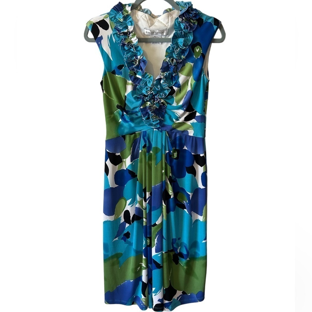 Maggy London Sleeveless Ruffle V Neck A-Line Dress